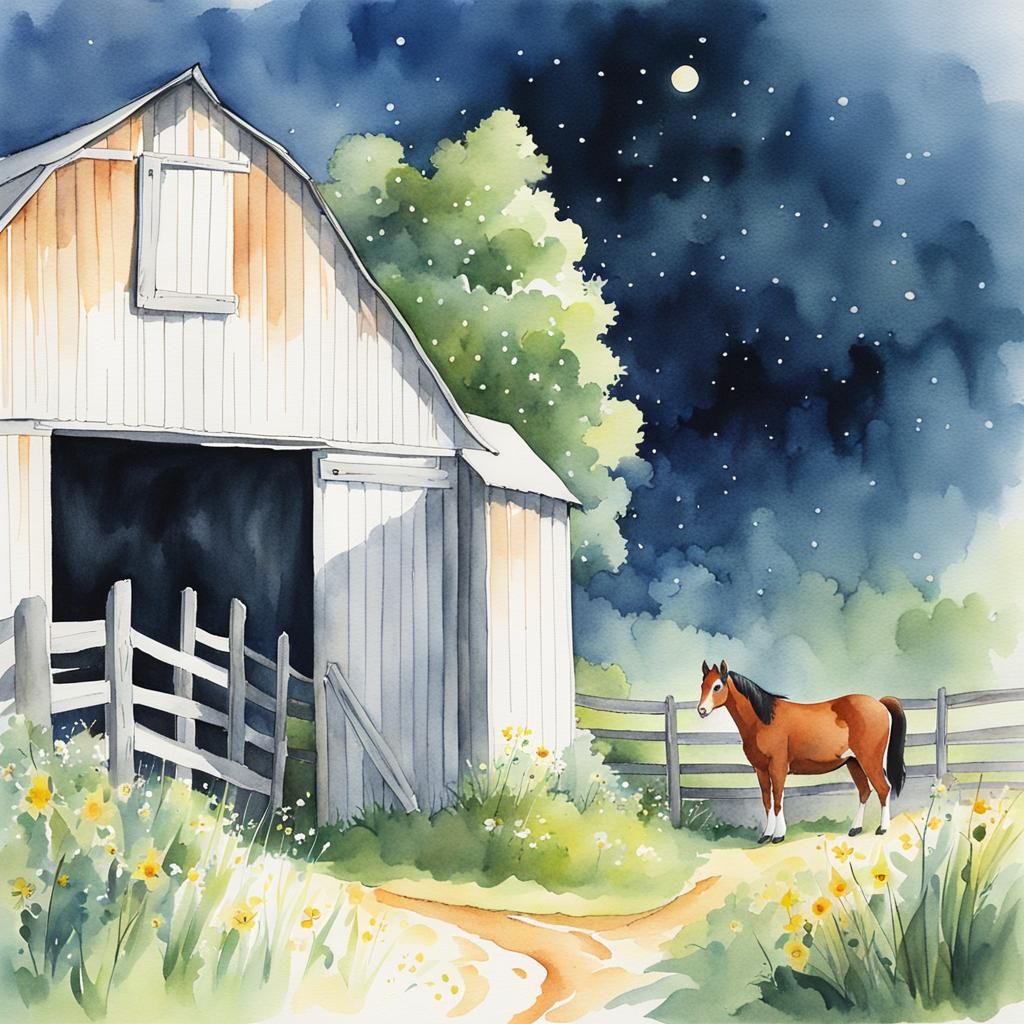 Whimsical Watercolor Barn Storybook Illustration