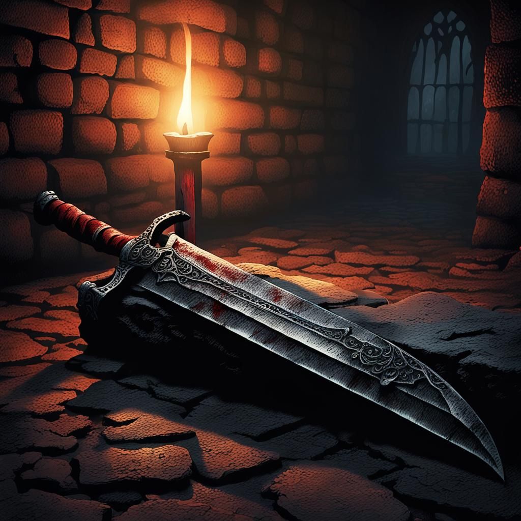 Gothic Horror Illustration: Bloody Sword Abandoned