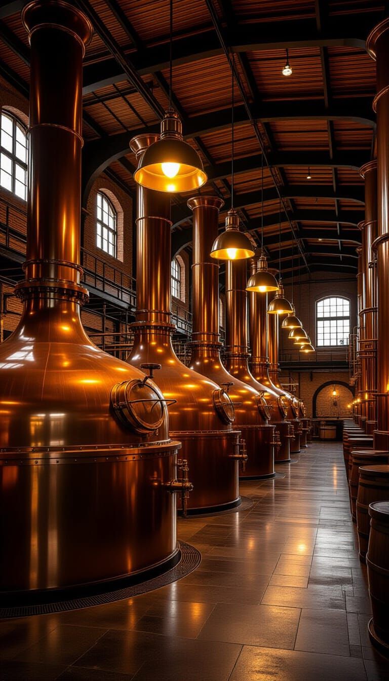 Historic Brewery Interior with Copper Vats