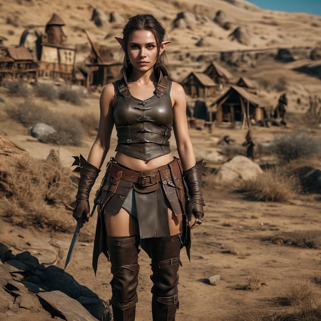Goblin Huntress in Steppe Settlement Portrait