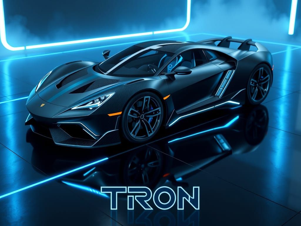 High-Tech Cyberpunk Sports Car in Neon Blue Hues