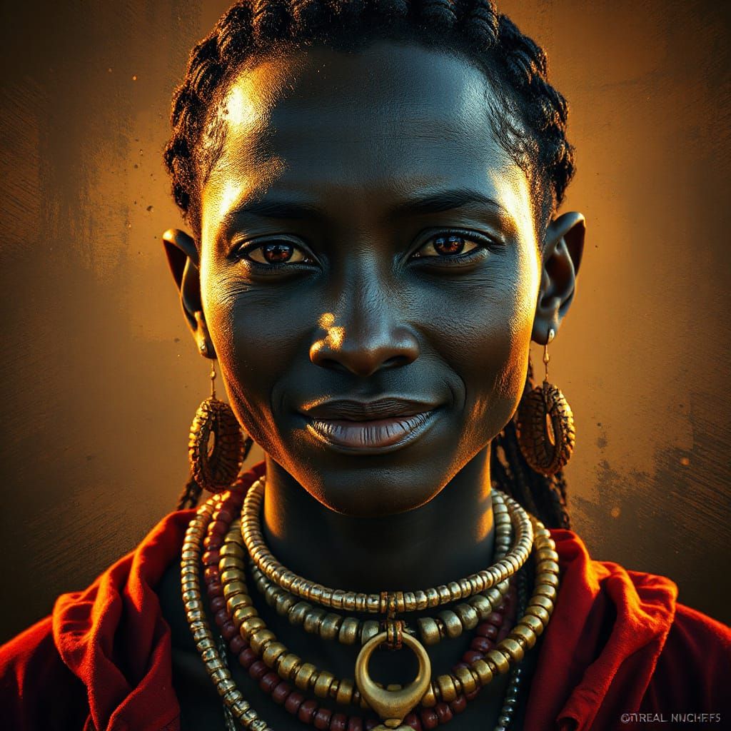 Masai Woman Portrait in Impasto Style
