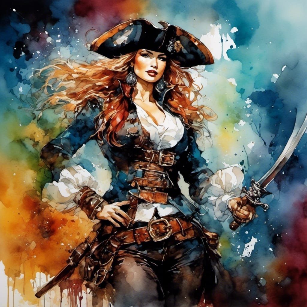 Sultry Pirate Queen in a Bold, Romantic Art Style