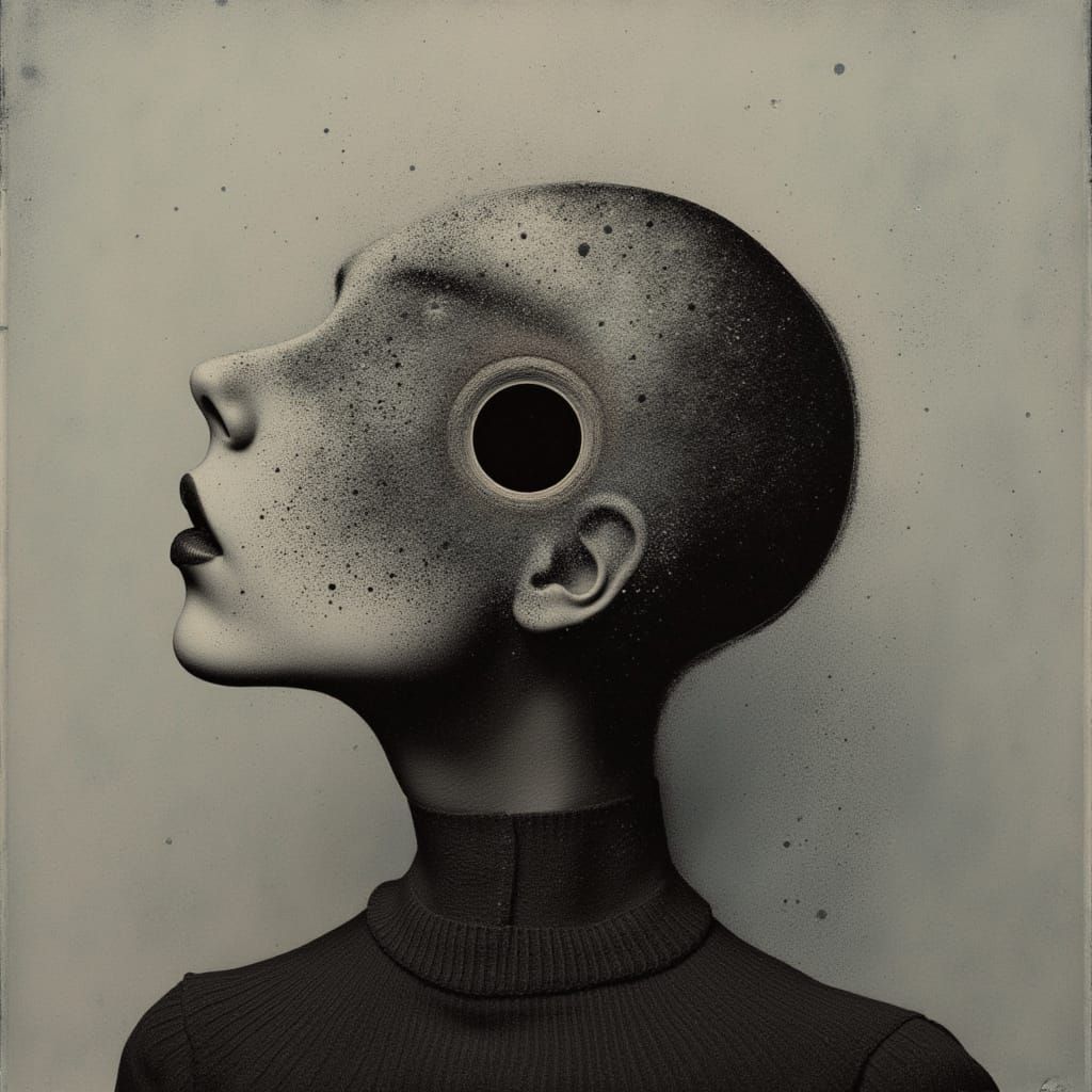 Head Devouring Reflection Amidst Glitch Static