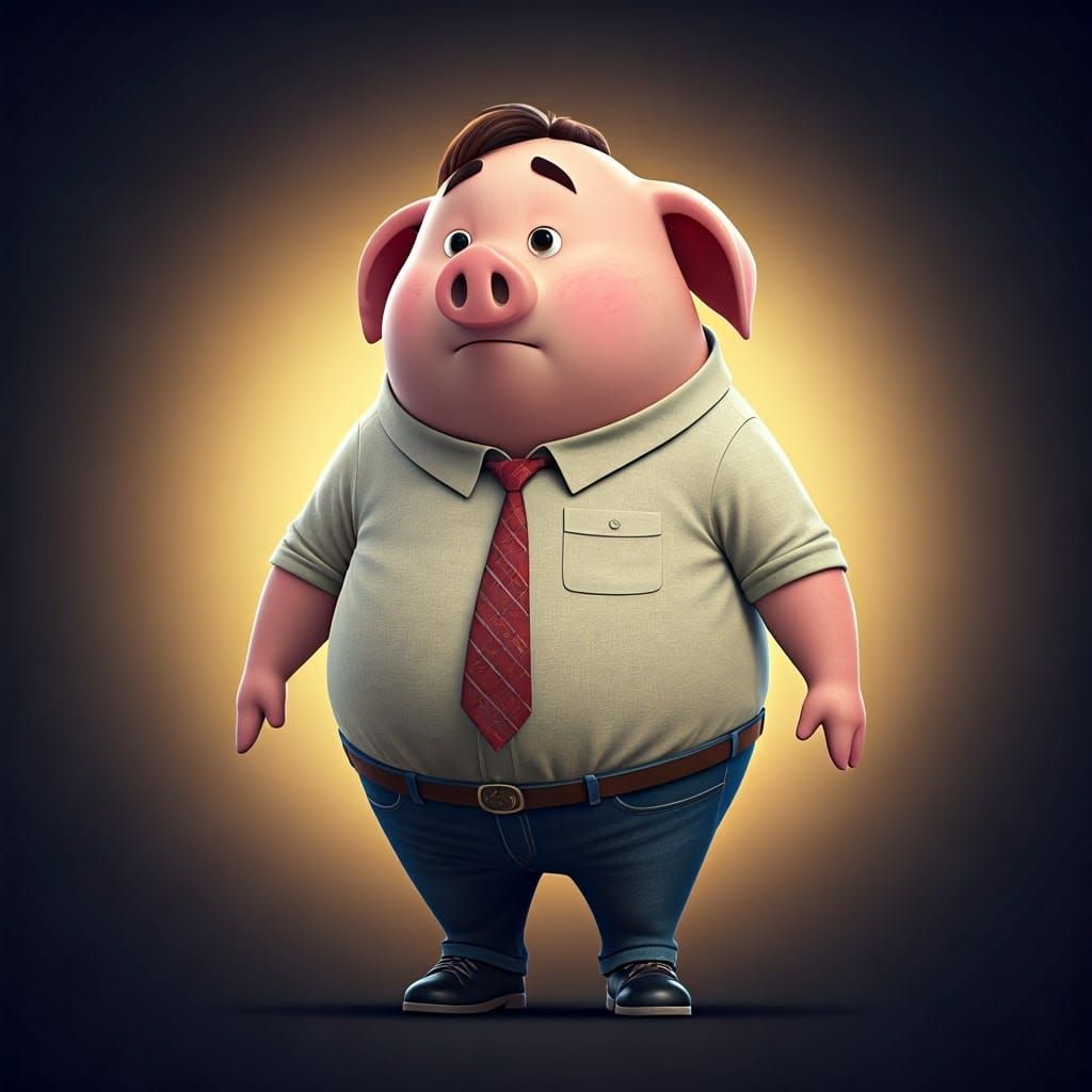 Anxious Pig in Formal Attire, Pixar-Inspired Concept Art