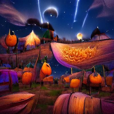 Pumpkin Patch Under Night Sky Digital Illustration