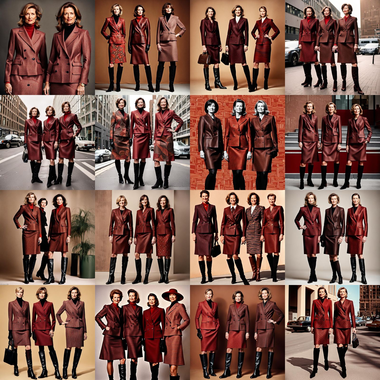 Businesswomen in Red-Brown Suits and Black Boots