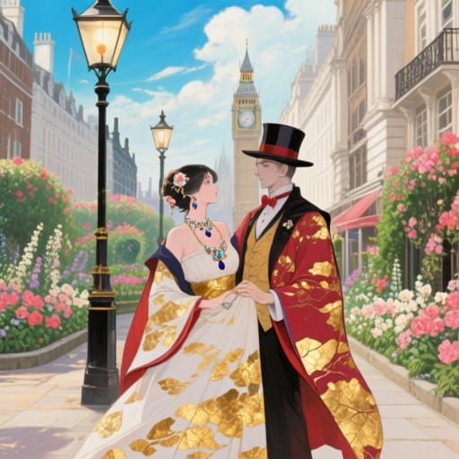 Romantic Magician in London Street Scene