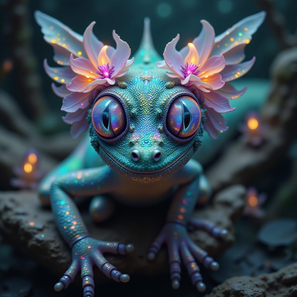 Opal Floral Gecko with Stunning Eyes - Cinematic Film Still