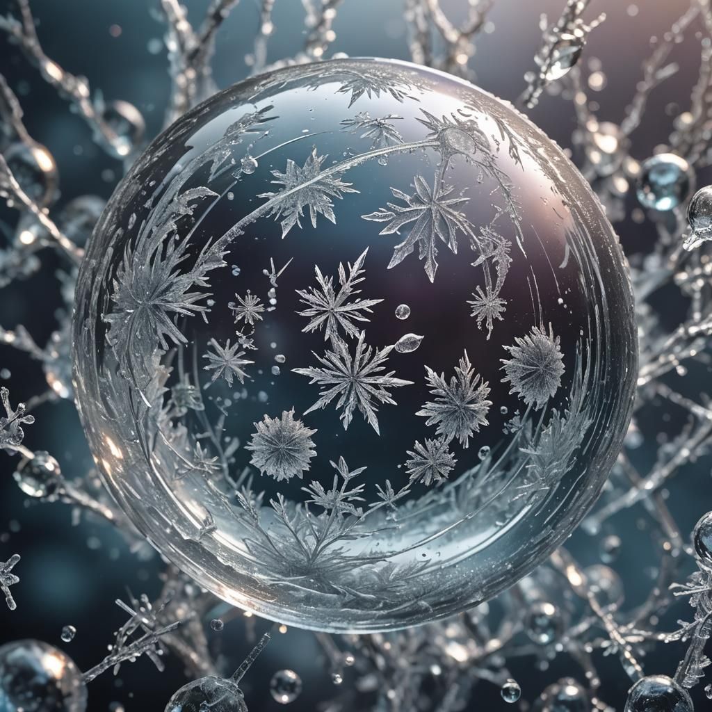Frozen Icy Bubble with Crystal Facets