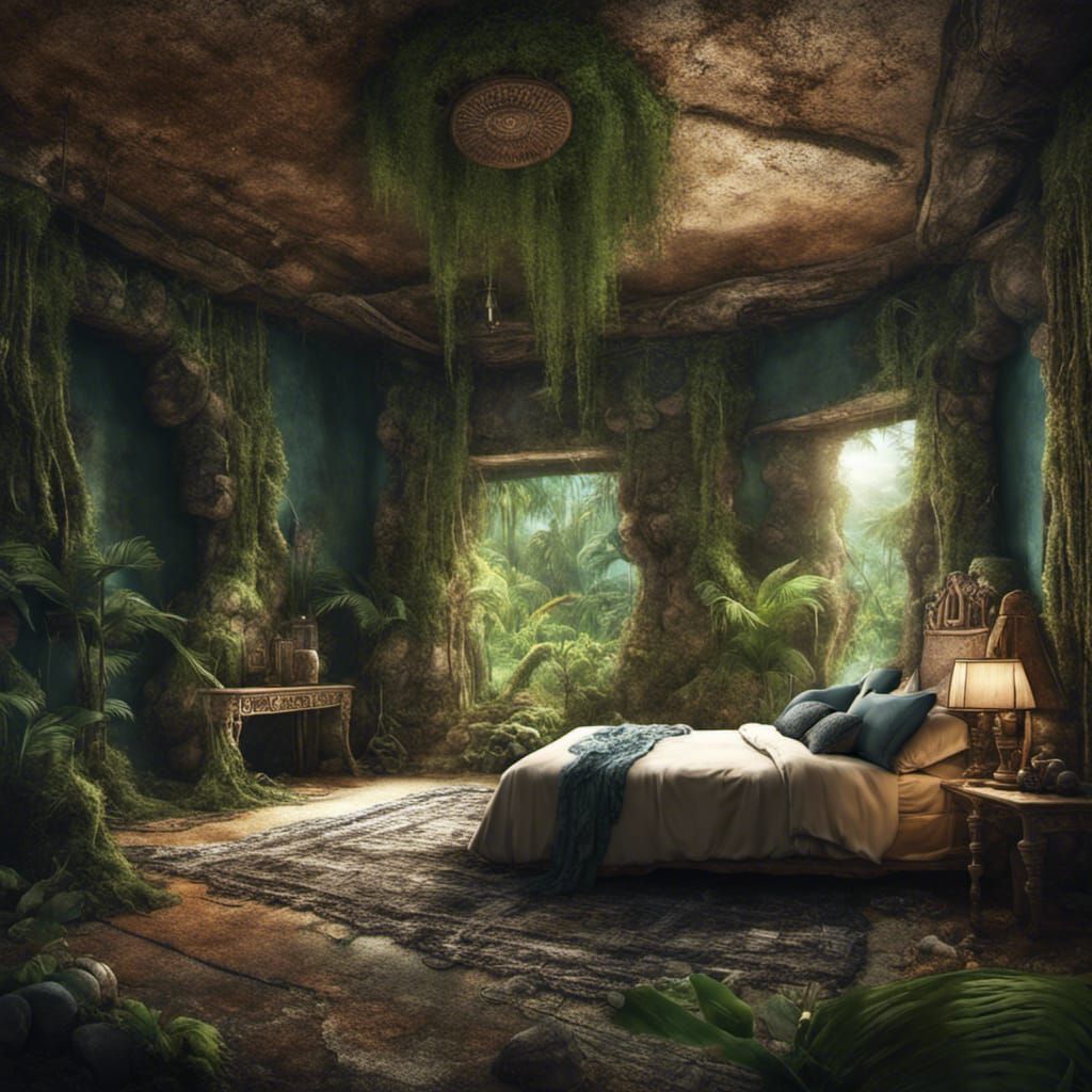 Mayan Ruin Bedroom with Rainforest Frog