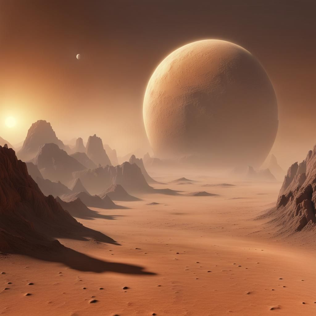 Dust Storm on Desert Planet with Rising Moon