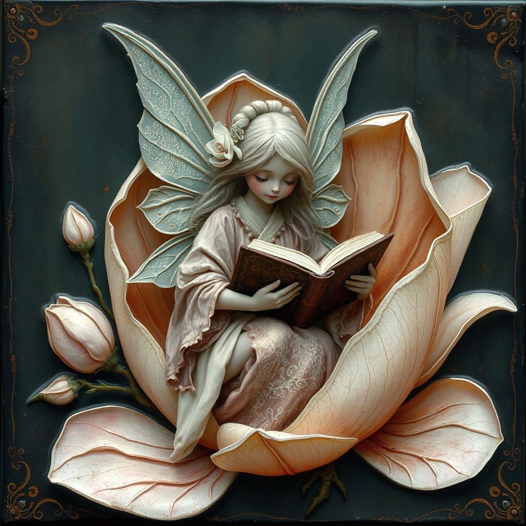Ethereal Fairy Reading in Bellflower Blossom