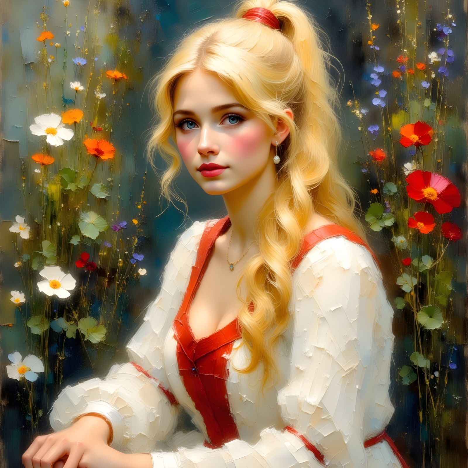 Norse Goddess of Love Portrait in Textured Impasto Style