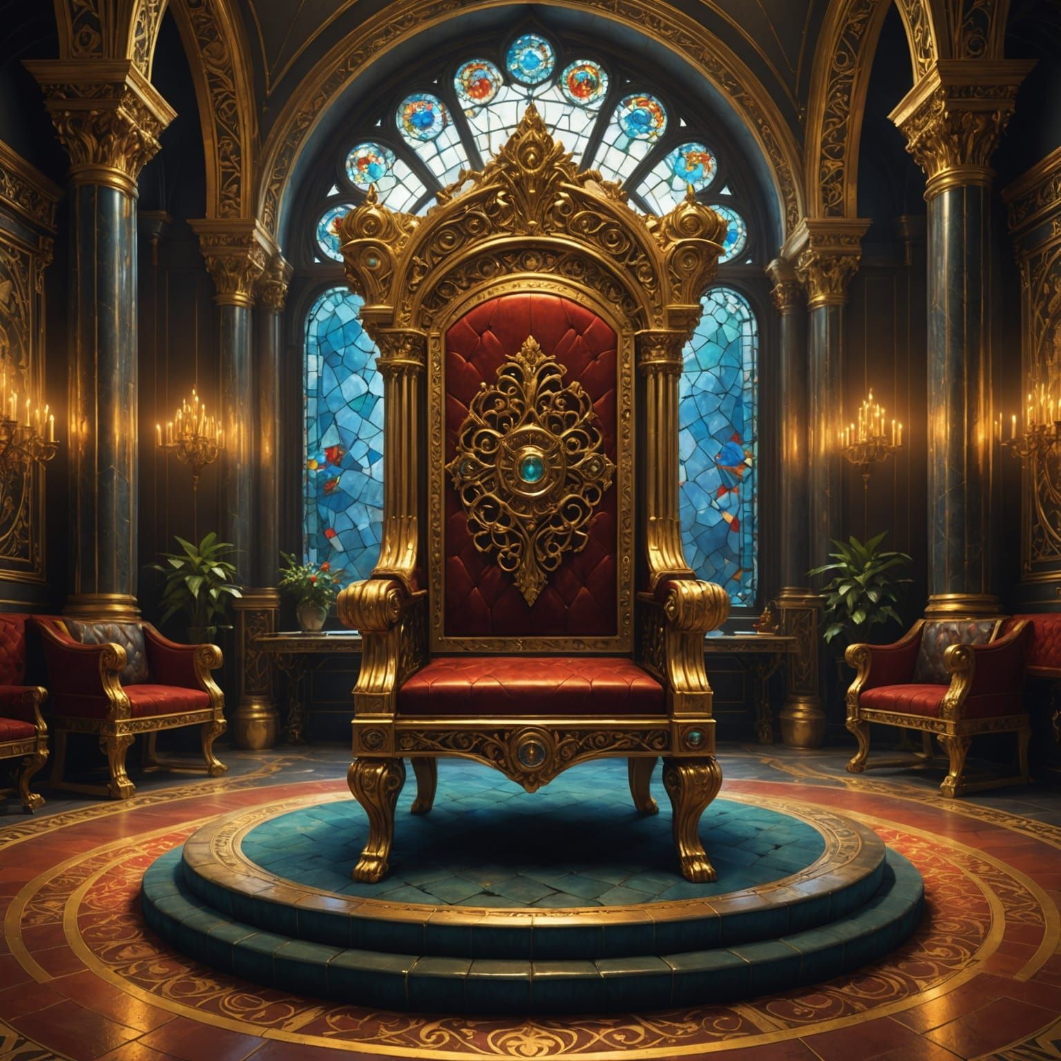 Elegant Dark Fantasy Throne in a Renaissance Hall