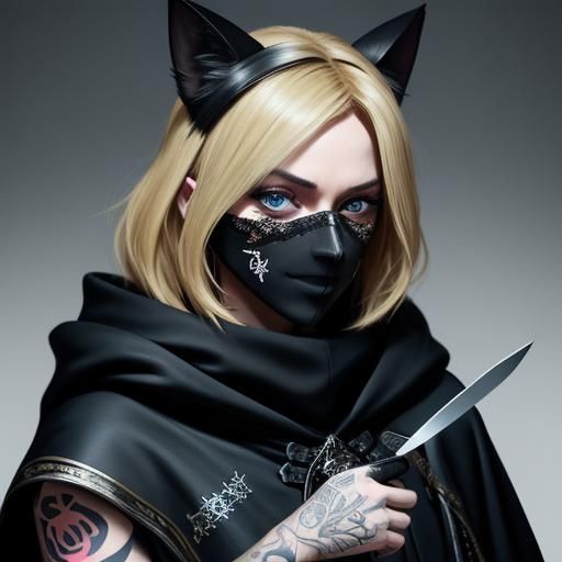 Femme Fatale Graffiti Art with Knives and Cat Ears