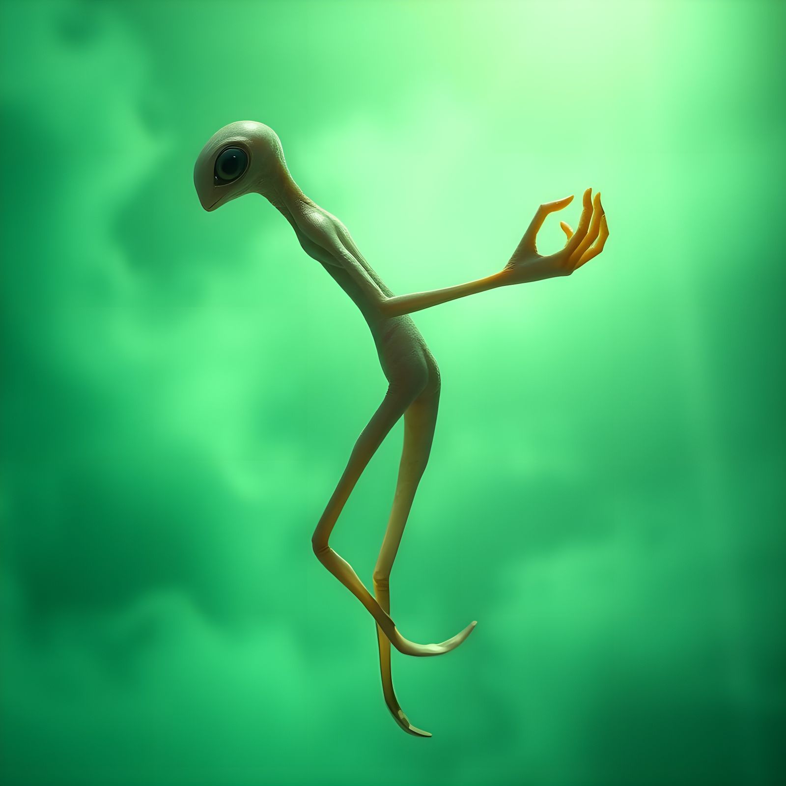 Hyperrealistic Alien Creature Welcoming on Low-Gravity Plane...