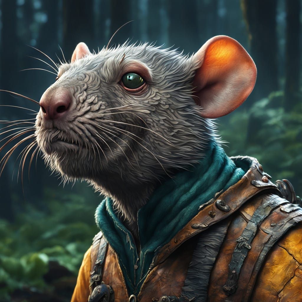 Rugged Rat-man Portrait in Dramatic Fantasy Style