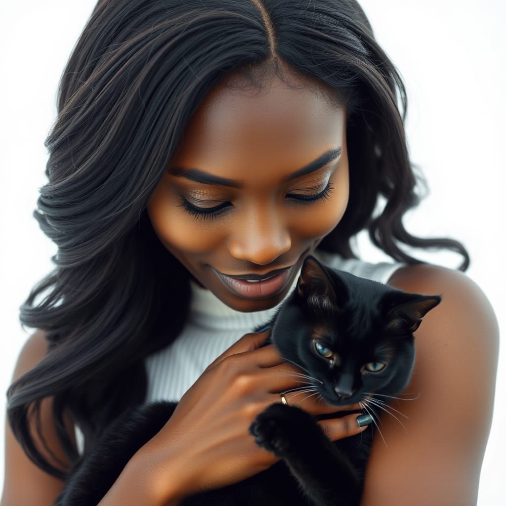 A black woman holding a large cat