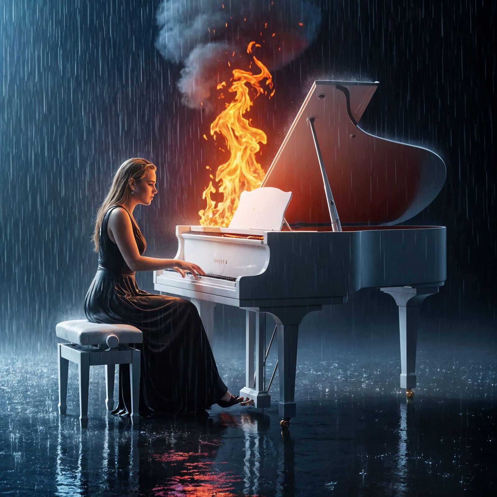 Adele Plays Fiery Piano in Dramatic Rainstorm