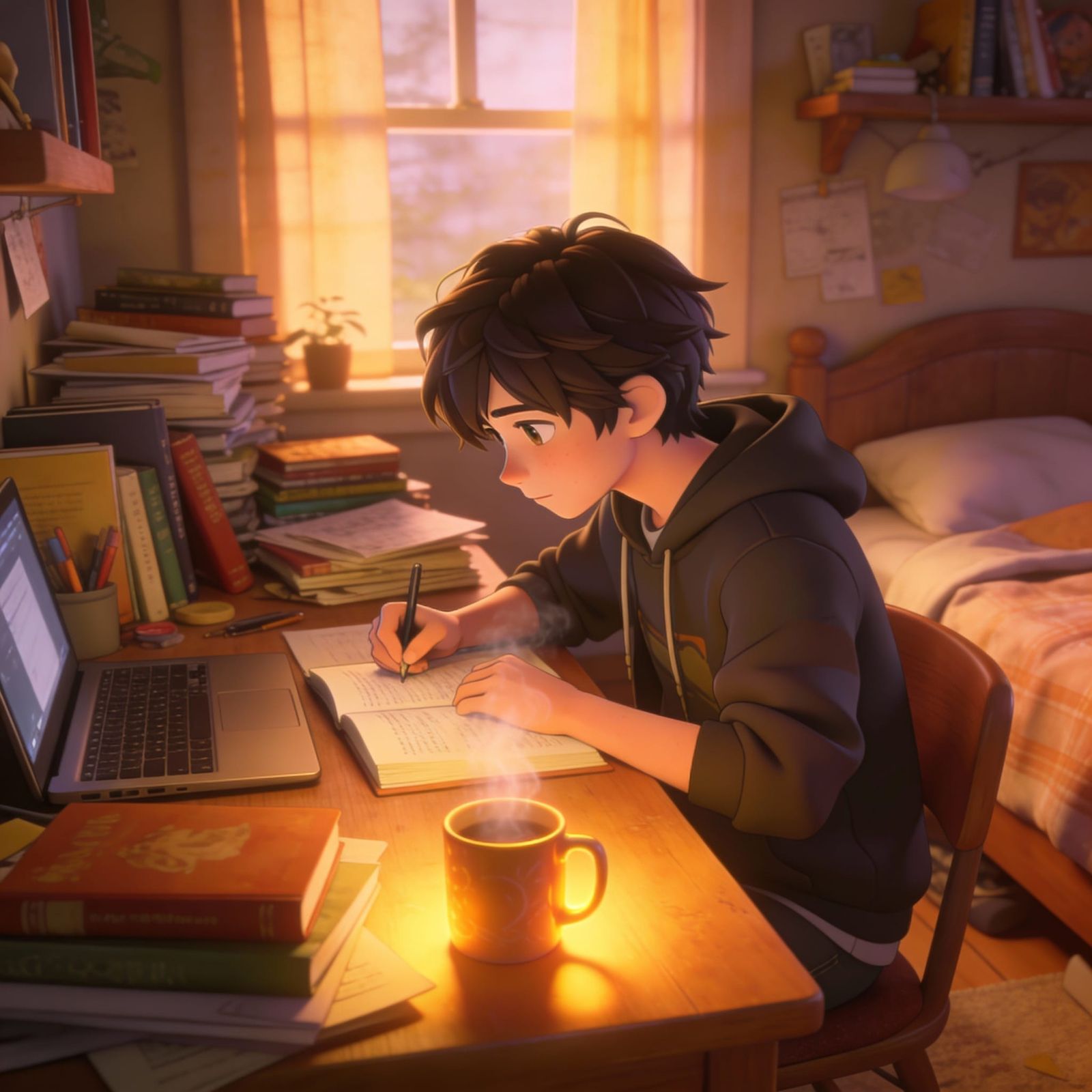 Young Person Studying in Lofi Anime Bedroom