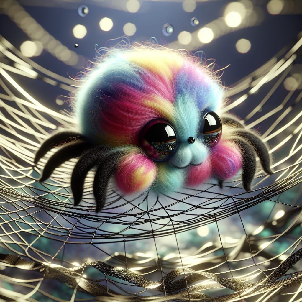 Magical Felted Spider in Whimsical Web
