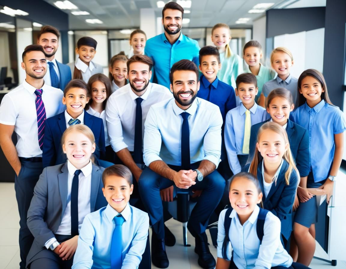 Handsome Businessman with Youthful Team in Office
