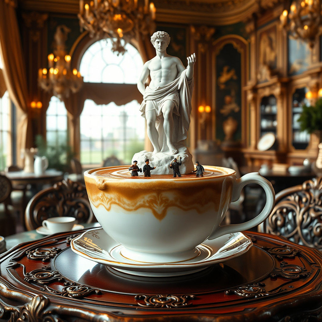 Coffee Michelangelo Foam Sculpture in Ornate Cafe