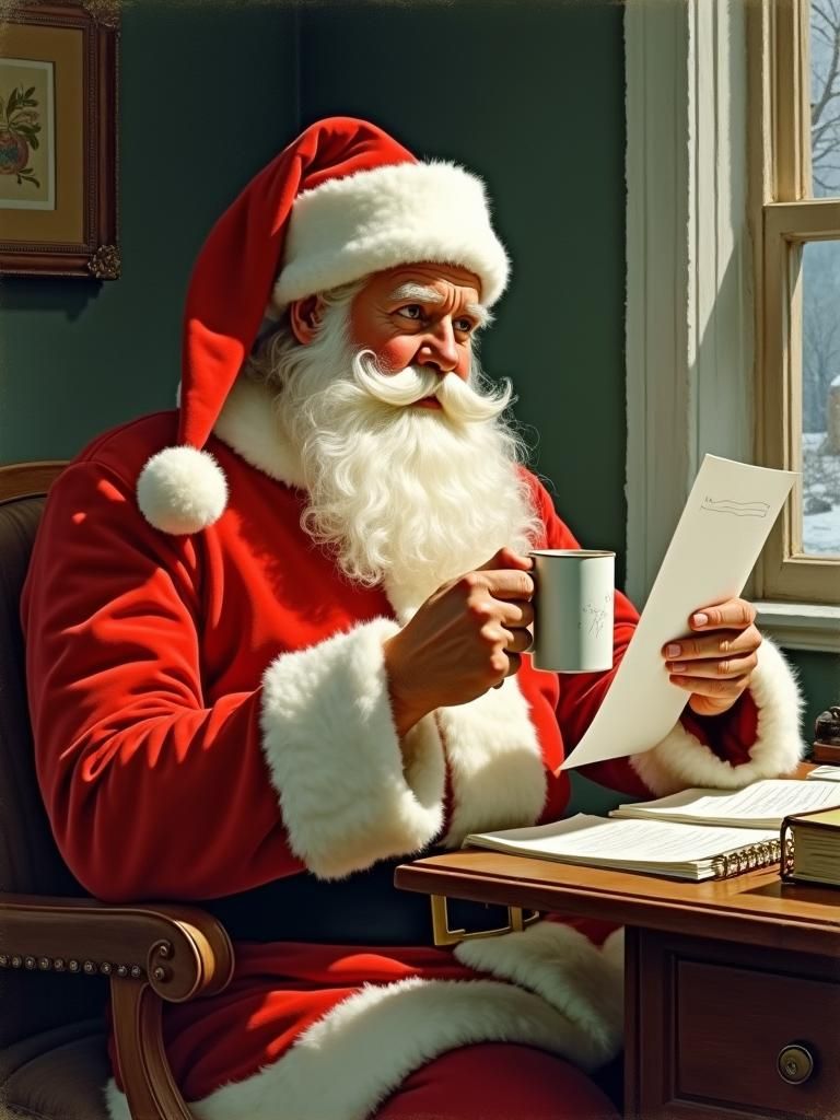Young Santa at Desk, in Rockwell Style