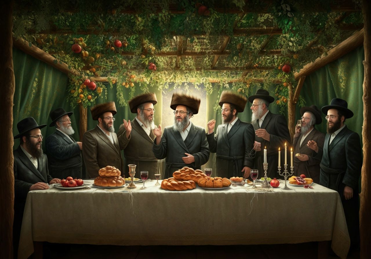 Hasidic Sukkah Festive Gathering Digital Painting
