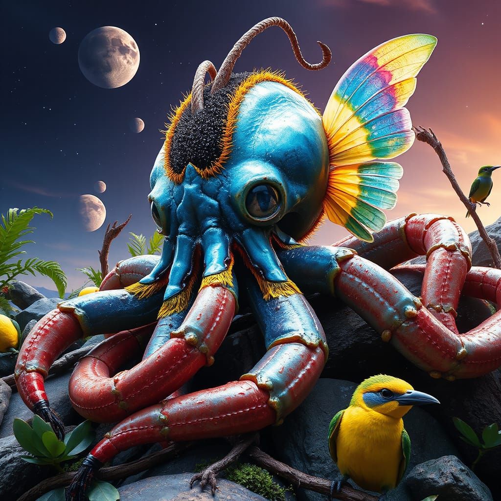 Iridescent Alien Coconut Creature on Exoplanet