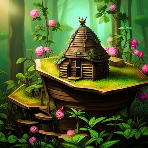 Bee on Wild Roses by Studio Ghibli