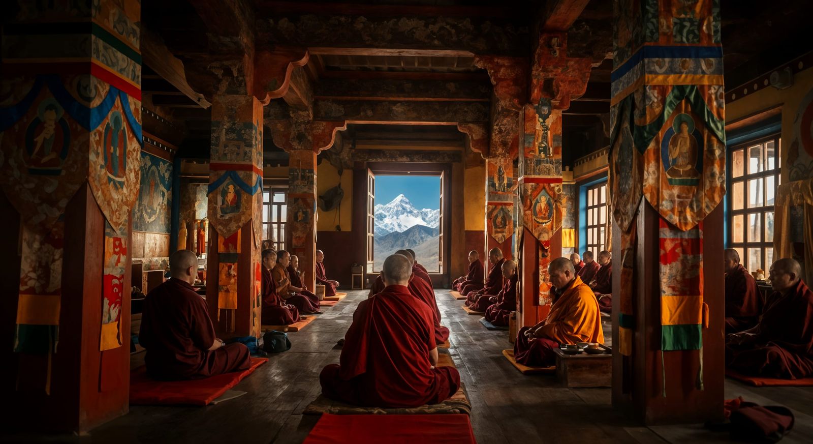 Serene Tibetan Monastery in Golden Light