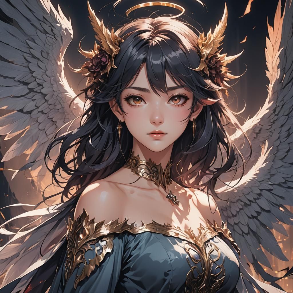 Anime-Style Half-Demon Half-Angel Woman