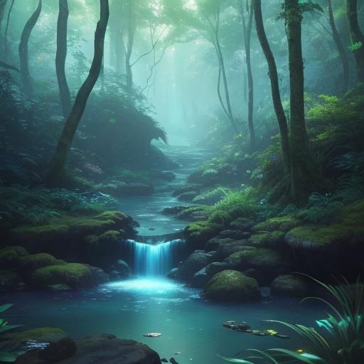 Lush Forest Brook in Detailed Matte Painting