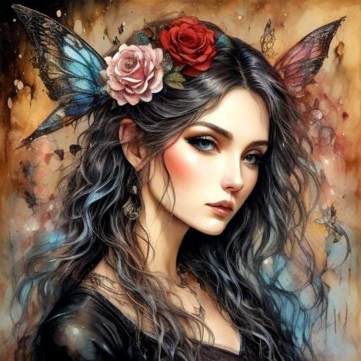 Ethereal Fantasy Art with Rose, Rat, Fairy, and Moon