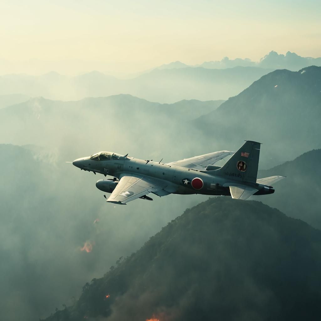 American Fighter Jet Fires Missiles in Cloudy Sky