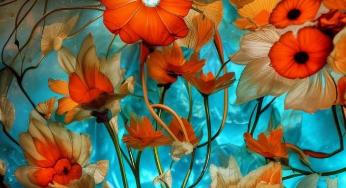 Bioluminescent Stained Glass Flower in Hyperdetailed Digital...