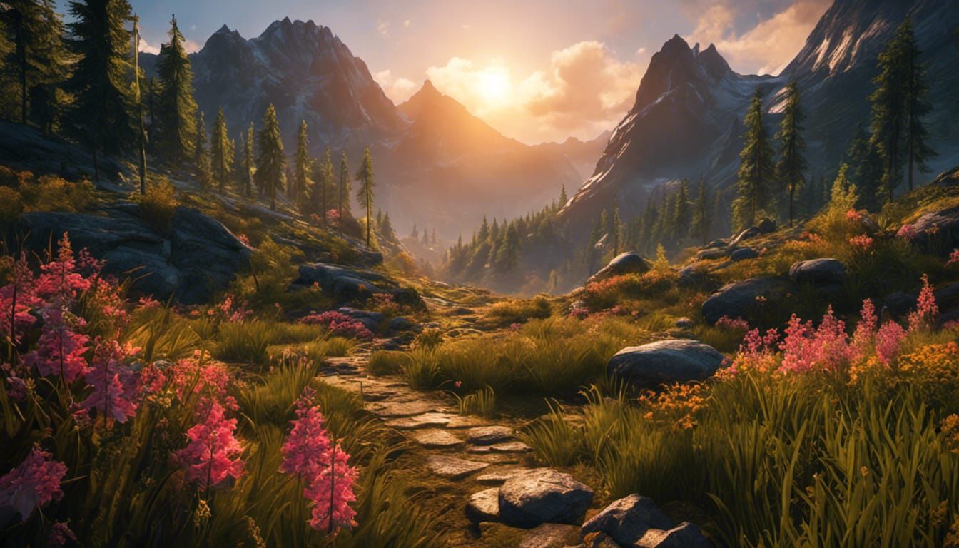 Spectacular Mountain Landscape in 3D Game Style