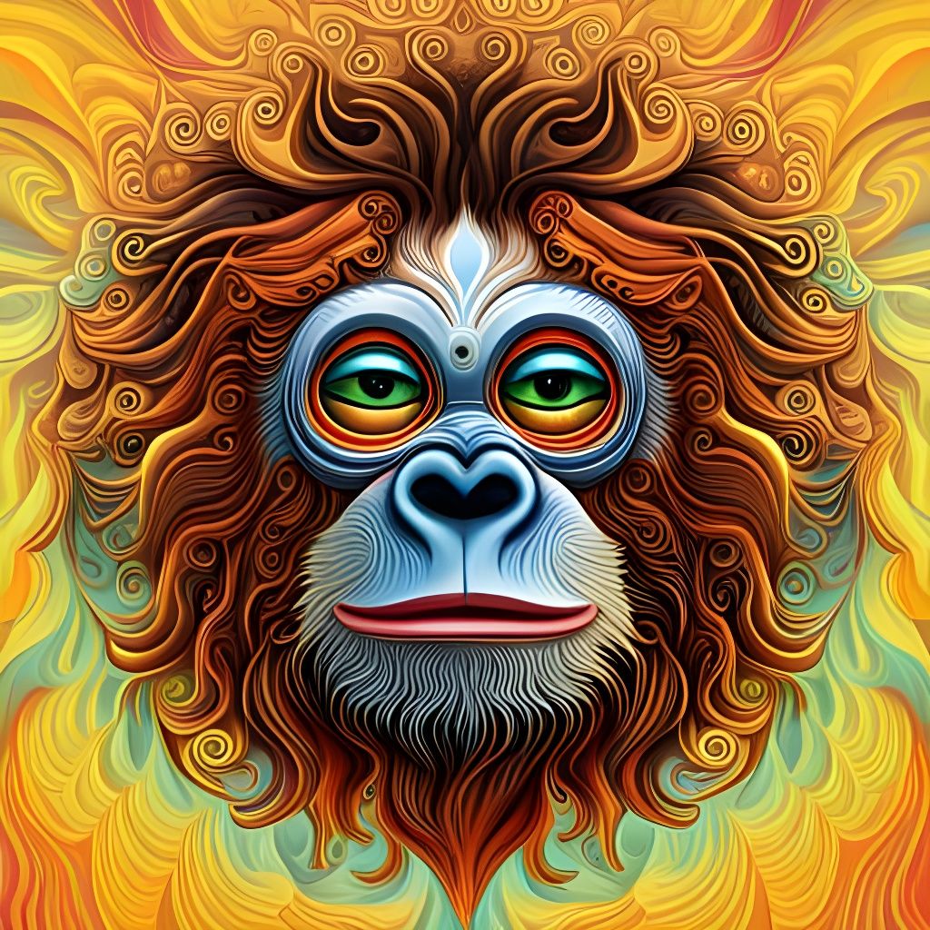 Psychedelic Orangutan Illustration in Mixed Media Style