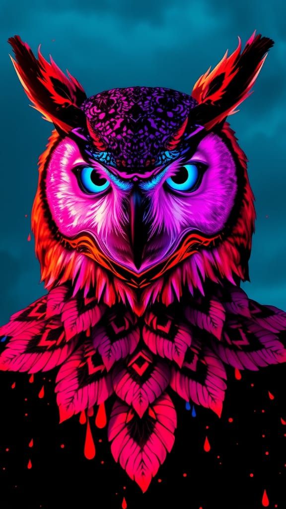 Vibrant Ink Splatter Art Owl Mask Portrait