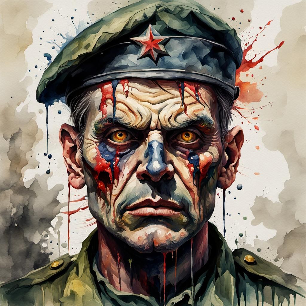 Grotesque Soldier Portrait in Impressionist Style