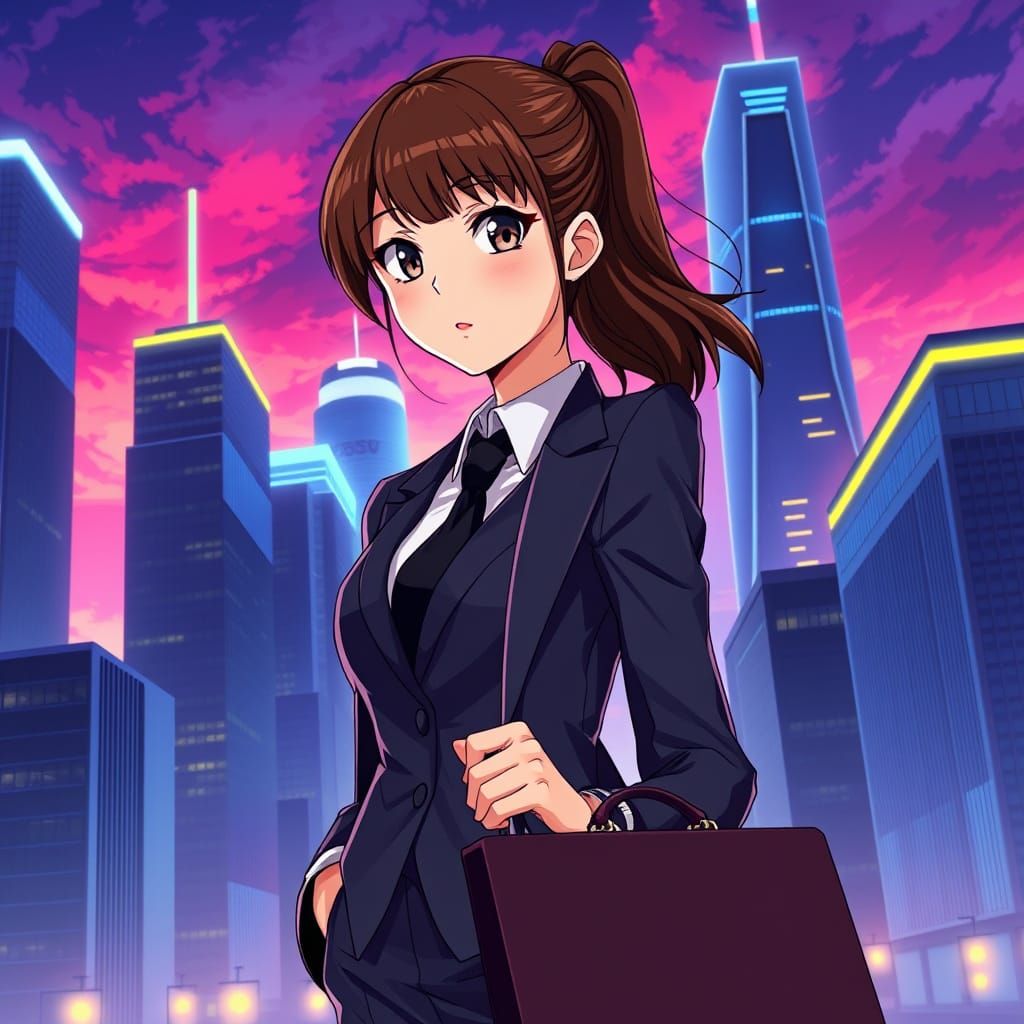 Confident Brown Haired Businesswoman in Cityscape