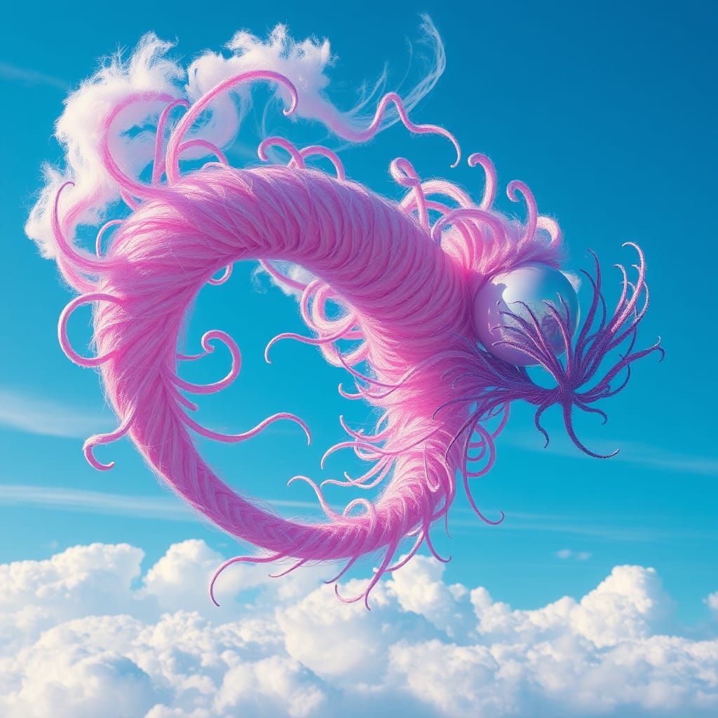 Iridescent Vorplewinder Twisting Through Dreamlike Sky