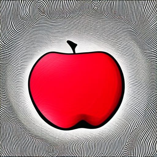 Photorealistic Apple in Abstract Swirling Line Drawing