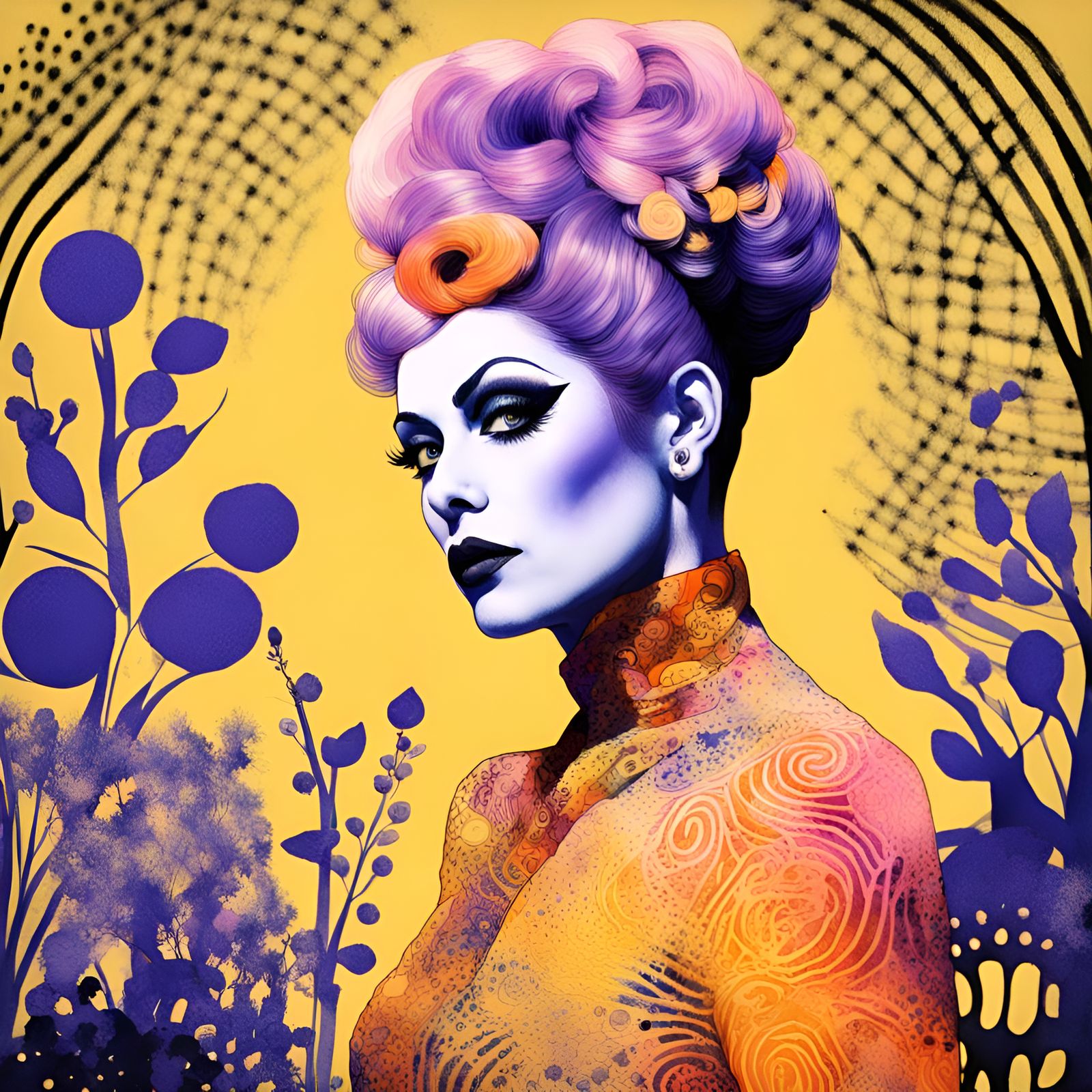 Psychedelic Art Nouveau Portrait of a Drag Queen