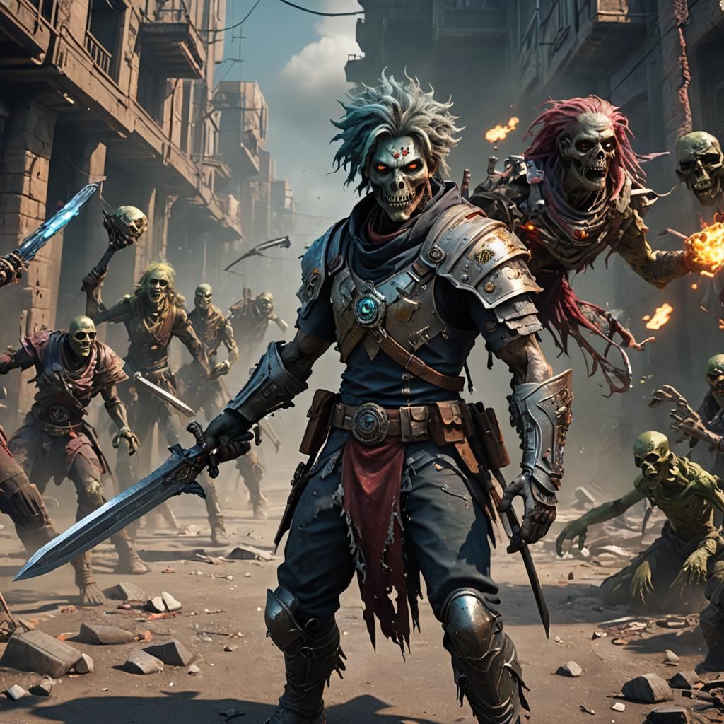 Zombie Warrior with Sword and Gun, Unreal Engine Art