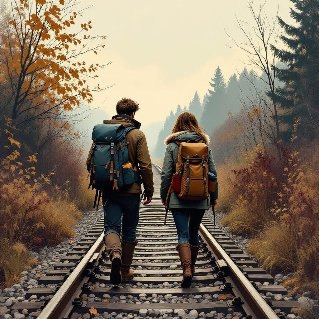 Hikers on Abandoned Tracks: Whimsical Nostalgia