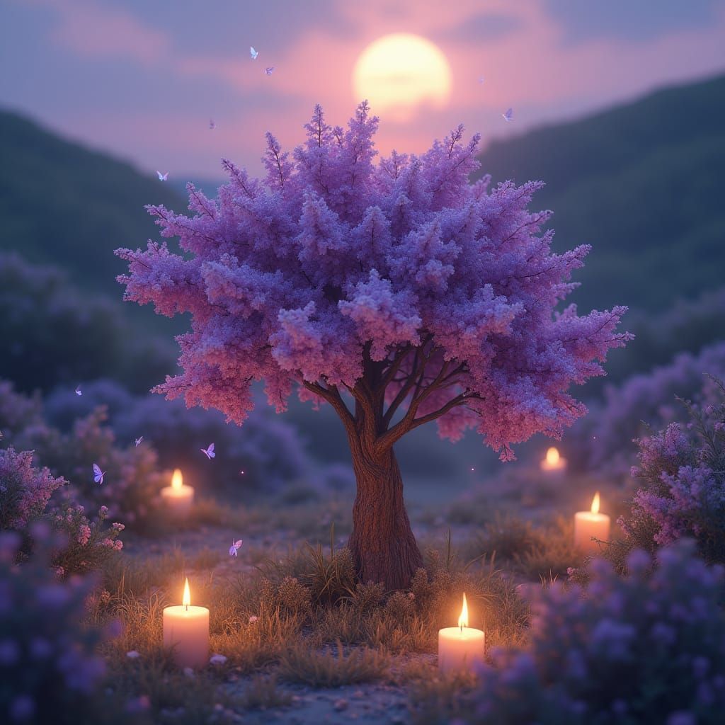 Lilac Bush with Fairies in Ethereal Lighting