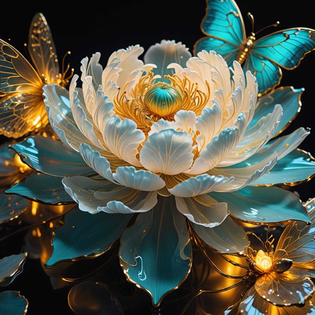 Ethereal Glass Peony Blooms in Neon Light